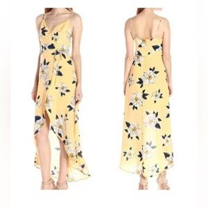 (NWOT) Beautiful yellow and blue long dress with front slit. SZ XS